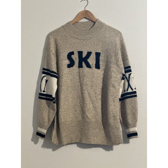 NWT Lou & Grey SKI Mock neck Sweater Tan Heather Pullover Preppy Winter Sz Large - Picture 1 of 12